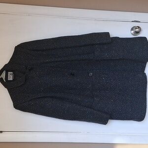 Vintage International Scene Wool Black And Blue Tweed Pea Coat.